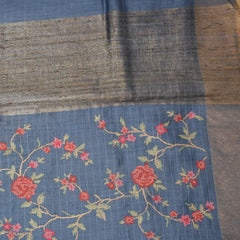 Pure Tussar Navy blue saree full tread work