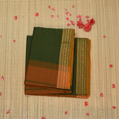 semi silk cotton green saree with jari boarder