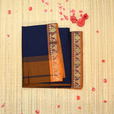 Semi silk cotton navy blue saree with jari boarder
