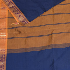 Semi silk cotton navy blue saree with jari boarder