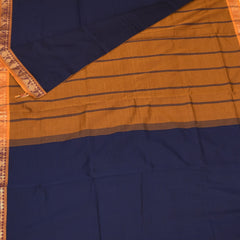 Semi silk cotton navy blue saree with jari boarder