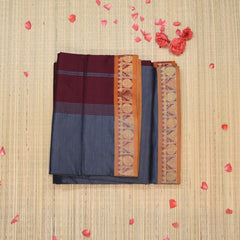 Semi silk cotton gray saree with jari boarder
