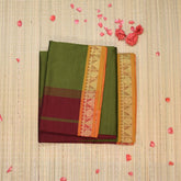 Semi silk cotton leaf green saree with jari boarder