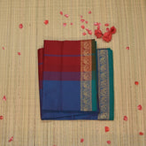 Semi silk cotton gray blue saree with jari boarder