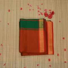 Semi silk cotton orange saree with jari boarder