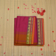 Semi silk cotton pink saree with jari boarder