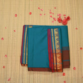semi silk cotton blue saree with jari boarder