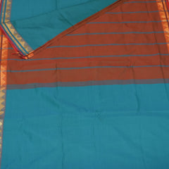 semi silk cotton blue saree with jari boarder