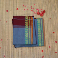 Semi silk cotton pink mix gray saree with jari boarder