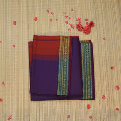 Semi silk cotton violet saree with jari boarder