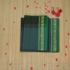 Semi silk cotton teal green saree with jari boarder