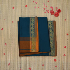 Semi silk cotton rama green saree with jari boarder