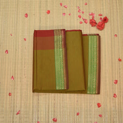 Semi silk cotton pista green saree with jari boarder