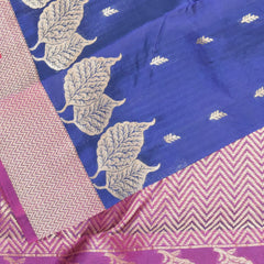 Kanchi silk navy blue saree with jari boarder with 2grms jari