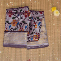 Ikkat pure silk saree lavender saree with silk jari boarder