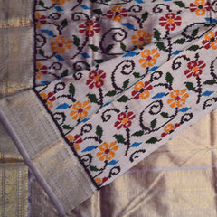 Ikkat pure silk saree lavender saree with silk jari boarder