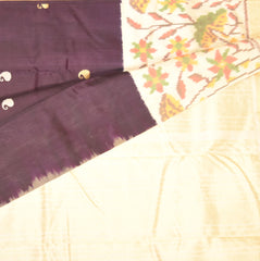 Ikkat pure silk purple saree with silk jari boarder