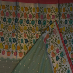 Benarasi georgette pastel green saree with multi color boarder