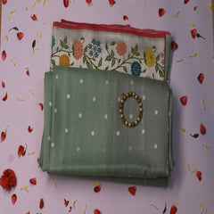 Benarasi georgette pastel green saree with multi color boarder