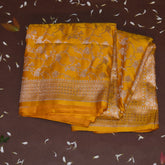 Art silk benarasi yellow saree with silver jari boarder