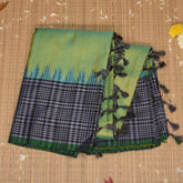 Gadwal pure silk shot green saree with checks boarder