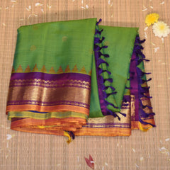 Gadwal pure silk leaf green saree with jari boarder