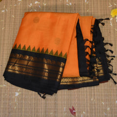 Gadwal pure silk sunrise orange saree with jari boarder