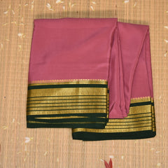 Mysore crepe silk salmon pink saree with jari boarder