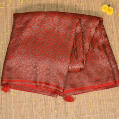 Georgette tussar red saree with full jari work and boarder