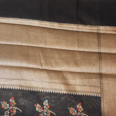 Semi Silk Cotton Black saree with jari boarder