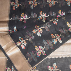 Semi Silk Cotton Black saree with jari boarder