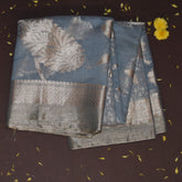 semi Silk Cotton Ash saree with jari boarder