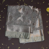 Semi Silk Cotton Ash saree with jari boarder