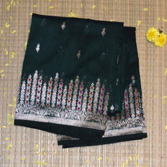 Semi Silk Cotton Bottle Green saree with jari boarder