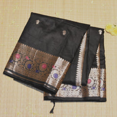 Semi Silk Cotton Black saree with jari Boarder