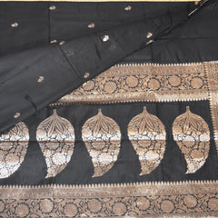 Semi Silk Cotton Black saree with jari Boarder