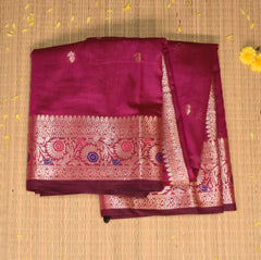 Semi Silk Cotton Rani pink saree with jari boarder