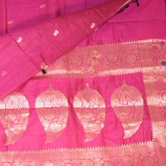 Semi Silk Cotton Rani pink saree with jari boarder
