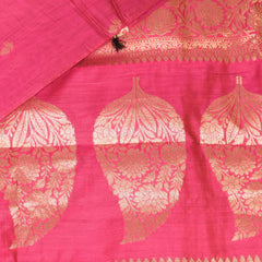 Semi Silk Cotton Rani pink saree with jari boarder