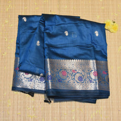 Semi Silk Cotton Navy Blue Saree with jari boarder