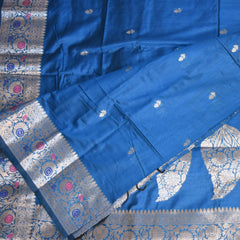 Semi Silk Cotton Navy Blue Saree with jari boarder