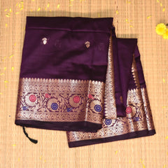 Semi silk Purple saree with jari boarder