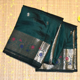 Semi Cotton Silk Bottle green saree with jari boarder