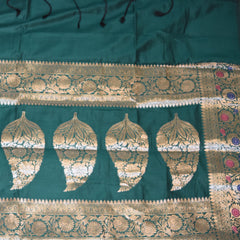 Semi Cotton Silk Bottle green saree with jari boarder