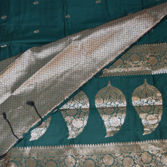 Semi Cotton Silk Bottle green saree with jari boarder
