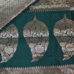 Semi Cotton Silk Bottle green saree with jari boarder