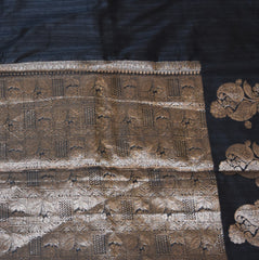 Semi Cotton Silk Black saree with jari boarder