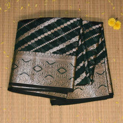 Semi Kora Silk Bottle green saree with jari boarder