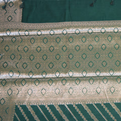 Semi Kora Silk Bottle green saree with jari boarder