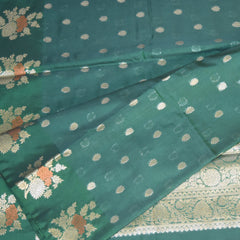 Semi Silk Bottle green saree with jari boarder